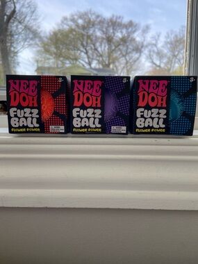 NeeDoh Fuzz Ball Plush Stress Toy - Blue, Purple, Orange Flower Power!